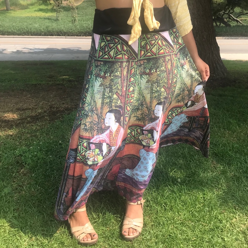 Geisha Print Long Skirt